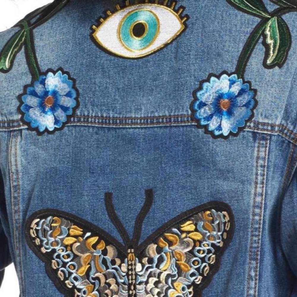 Evil Eye Butterfly Patch Jean Jacket Perfect Cond… - image 4